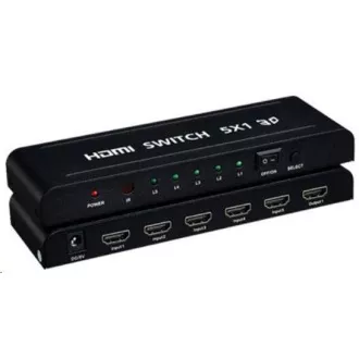 PREMIUMCORD HDMI switch 5:1 kovový s diaľkovým ovládačom a napájacím adaptérom