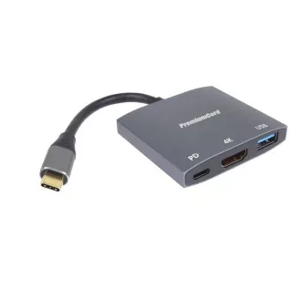 PremiumCord adaptér USB-C na HDMI, USB3.0, PD, rozlíšenie 4K a FULL HD 1080p