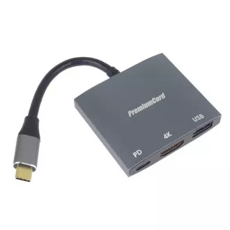 PremiumCord adaptér USB-C na HDMI, USB3.0, PD, rozlíšenie 4K a FULL HD 1080p