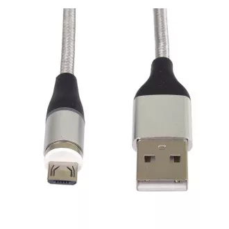 PremiumCord Magnetický micro USB a USB-C nabíjací a dátový kábel, 1m, strieborná