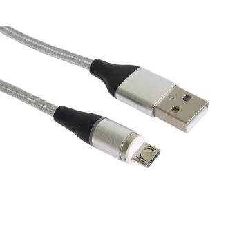 PremiumCord Magnetický micro USB a USB-C nabíjací a dátový kábel, 1m, strieborná