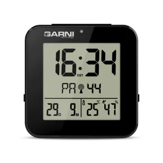 GARNI 138B - digitálny budík s teplomerom a vlhkomerom, čierna