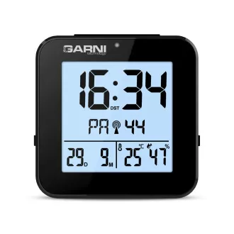 GARNI 138B - digitálny budík s teplomerom a vlhkomerom, čierna