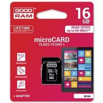 GOODRAM MicroSDHC karta 16GB M1AA, UHS-I Class 10, U1 + adaptér