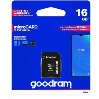 GOODRAM MicroSDHC karta 16GB M1AA, UHS-I Class 10, U1 + adaptér