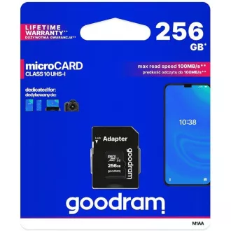 GOODRAM microSDXC karta 256GB M1AA (R: 100/W: 10 MB/s), UHS-I Class 10, U1 + Adapter