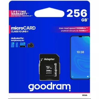 GOODRAM microSDXC karta 256GB M1AA (R: 100/W: 10 MB/s), UHS-I Class 10, U1 + Adapter