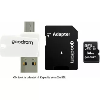 GOODRAM microSDHC karta 16GB M1A4 All-in-one (R:100/W:10 MB/s), UHS-I Class 10, U1 + Adapter + OTG card reader/čítačka