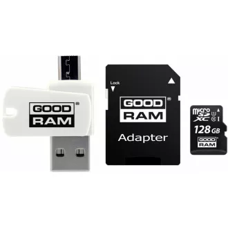 GOODRAM microSDXC karta 128GB M1A4 All-in-one (R:100/W:10 MB/s), UHS-I Class 10, U1 + Adapter + OTG card reader/čítačka GOODRAM microSDXC karta 128GB M1A4 All-in-one (R:100/W:10 MB/s), UHS-I Class 10, U1 + Adapter + OTG card reader/čítačka