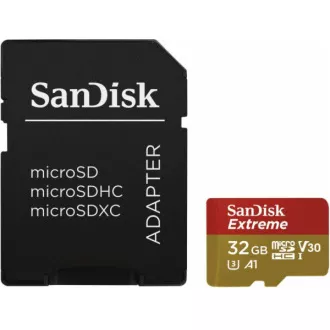 SanDisk MicroSDHC karta 32GB Extreme (100MB/s, Class 10 UHS-I V30, pre akčné kamery) + adaptér