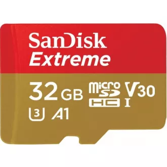 SanDisk MicroSDHC karta 32GB Extreme (100MB/s, Class 10 UHS-I V30, pre akčné kamery) + adaptér
