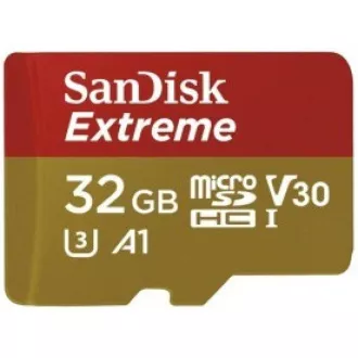 SanDisk MicroSDHC karta 32GB Extreme (100MB/s, Class 10 UHS-I V30, pre akčné kamery) + adaptér