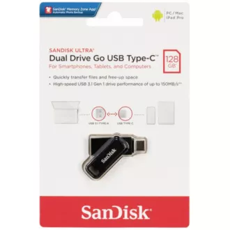 SanDisk Flash Disk 128GB Ultra Dual Drive Go, USB-C 3.2, Čierna