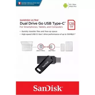 SanDisk Flash Disk 128GB Ultra Dual Drive Go, USB-C 3.2, Čierna