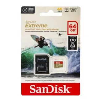 SanDisk micro SDXC karta 64GB Extreme Action Cams and Drones (170 MB/s Class 10, UHS-I U3 V30) + adaptér SanDisk micro SDXC karta 64GB Extreme Action Cams and Drones (170 MB/s Class 10, UHS-I U3 V30) + adaptér