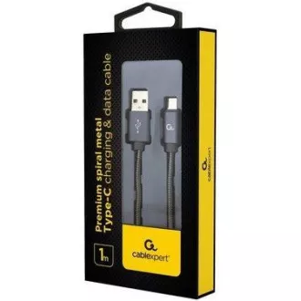 GEMBIRD Kábel USB 2.0 AM na Type-C kábel (AM/CM), 1m, metalická špirála, sivý, blister, PREMIUM QUALITY