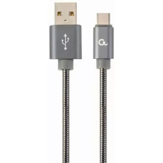 GEMBIRD Kábel USB 2.0 AM na Type-C kábel (AM/CM), 1m, metalická špirála, sivý, blister, PREMIUM QUALITY