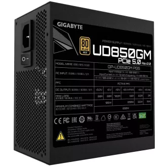GIGABYTE zdroj UD850GM PG5, 850W, 80+ Gold, 120mm fan, čierna