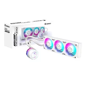 GIGABYTE vodný chladič AORUS WATERFORCE X II 360, 3x 120mm, ARGB, LCD Displej, LGA1851, AM5, Biela