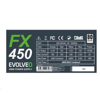 EVOLVEO FX 450, zdroj 450W ATX, 14cm, tichý, 80+ White, záruka 3 roky, čierny