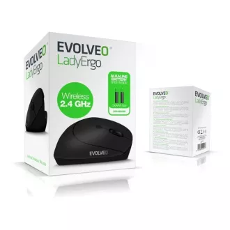 EVOLVEO LadyErgo, tichá vertikálna ergonomická myš, 2.4GHz, čierna