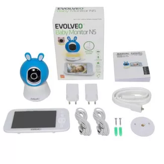 EVOLVEO Baby Monitor N5, Set videoopatrovateľky s 360 ° dohľadom, obojsmernou komunikáciou a uspávankami, modrá EVOLVEO Baby Monitor N5, Set videoopatrovateľky s 360 ° dohľadom, obojsmernou komunikáciou a uspávankami, modrá