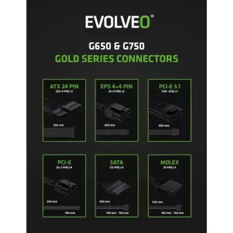 EVOLVEO G850 zdroj 850W, 80+ GOLD, ATX 3.1, aPFC, 140 mm ventilátor