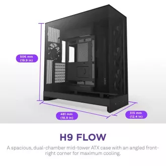 NZXT skriňa H9 Flow dvojkomorová ATX / 4x140mm fan / až 10xfan / perforovaný top / preskl. bočnice, front / čierna