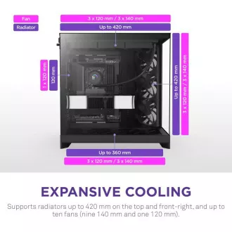 NZXT skriňa H9 Flow dvojkomorová ATX / 4x140mm fan / až 10xfan / perforovaný top / preskl. bočnice, front / čierna