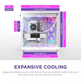 NZXT skriňa H9 Flow ARGB dvojkomorová ATX / 3xRGB 140 mm / 1x 120mm fan / presklená / biela