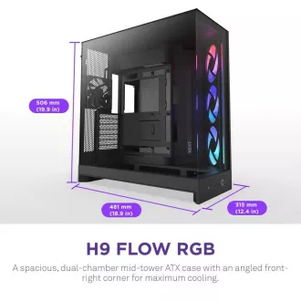 NZXT skriňa H9 Flow RGB dvojkomorová ATX / 1x140 RGB mm / 1x 120mm RGB fan / presklená / čierna