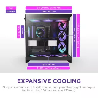 NZXT skriňa H9 Flow RGB dvojkomorová ATX / 1x140 RGB mm / 1x 120mm RGB fan / presklená / čierna