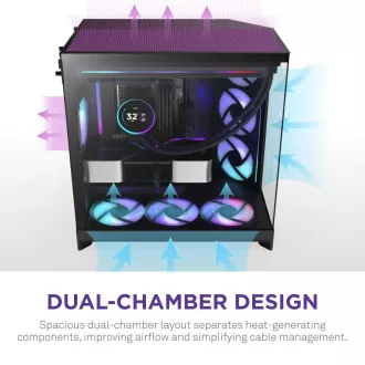 NZXT skriňa H9 Flow RGB dvojkomorová ATX / 1x140 RGB mm / 1x 120mm RGB fan / presklená / čierna