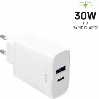 FIXED nabíjačka do siete, konektor USB-C + USB-A, podpora PD, 30 W, biela FIXED nabíjačka do siete, konektor USB-C + USB-A, podpora PD, 30 W, biela