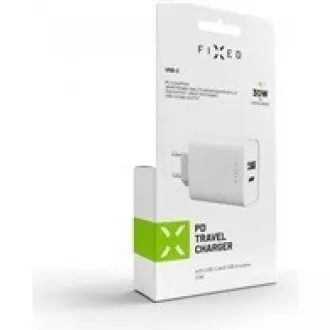 FIXED nabíjačka do siete, konektor USB-C + USB-A, podpora PD, 30 W, biela FIXED nabíjačka do siete, konektor USB-C + USB-A, podpora PD, 30 W, biela