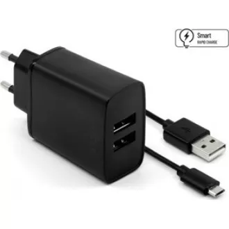 FIXED nabíjačka do siete, konektor 2x USB-A, kábel USB -> micro USB dĺžka 1 m, 15 W, čierna