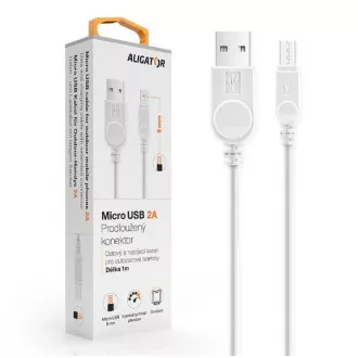 ALIGATOR dátový kábel s predĺženým konektorom microUSB, 2A, biela