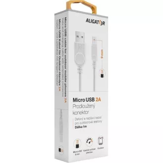 ALIGATOR dátový kábel s predĺženým konektorom microUSB, 2A, biela