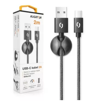 ALIGATOR dátový kábel PREMIUM 2A, USB-C, dĺžka 2 m, čierna ALIGATOR dátový kábel PREMIUM 2A, USB-C, dĺžka 2 m, čierna