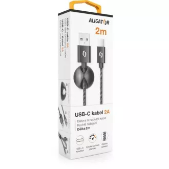 ALIGATOR dátový kábel PREMIUM 2A, USB-C, dĺžka 2 m, čierna ALIGATOR dátový kábel PREMIUM 2A, USB-C, dĺžka 2 m, čierna
