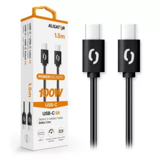 ALIGATOR dátový kábel POWER 100W, USB-C/USB-C 5A, dĺžka 1, 5 m, čierna