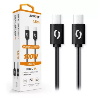 ALIGATOR dátový kábel POWER 100W, USB-C/USB-C 5A, dĺžka 1, 5 m, čierna ALIGATOR dátový kábel POWER 100W, USB-C/USB-C 5A, dĺžka 1, 5 m, čierna