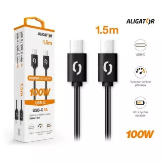 ALIGATOR dátový kábel POWER 100W, USB-C/USB-C 5A, dĺžka 1, 5 m, čierna ALIGATOR dátový kábel POWER 100W, USB-C/USB-C 5A, dĺžka 1, 5 m, čierna