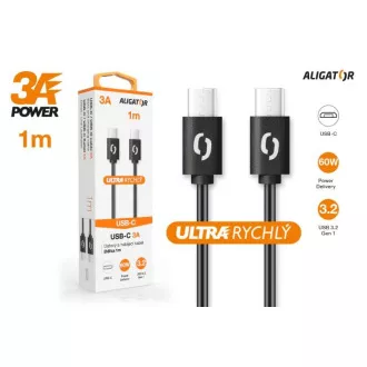 ALIGATOR dátový kábel POWER 60W, USB-C/USB-C 3A, dĺžka 1 m, čierna