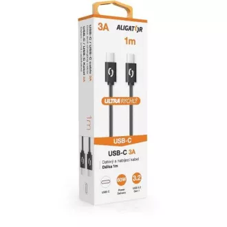 ALIGATOR dátový kábel POWER 60W, USB-C/USB-C 3A, dĺžka 1 m, čierna