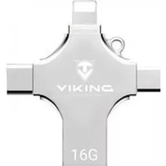 Viking USB Flash disk 3.0 4v1 s koncovkou Lightning/Micro USB/USB/USB-C, 16 GB, strieborná