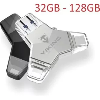 Viking USB Flash disk 3.0 4v1 s koncovkou Lightning/Micro USB/USB/USB-C, 64 GB, čierna