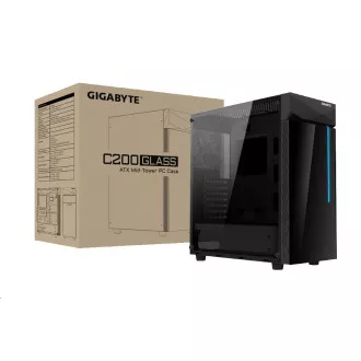 GIGABYTE case GB-C200G, RGB Lighting, bez zdroja, transparentný bok, Mid tower