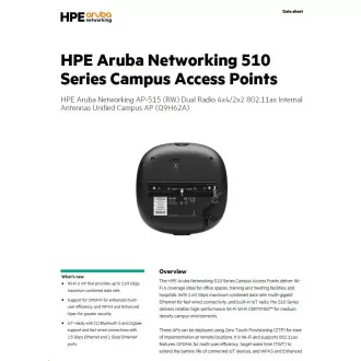 HPE Aruba Networking AP-515 (RW) Dual Radio 4x4/2x2 802.11x Internal Antennas Unified Campus AP RENEW Q9H62A