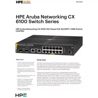 Aruba 6100 12G Class4 PoE 2G/2SFP+ 139W Switch JL679A RENEW Aruba 6100 12G Class4 PoE 2G/2SFP+ 139W Switch JL679A RENEW